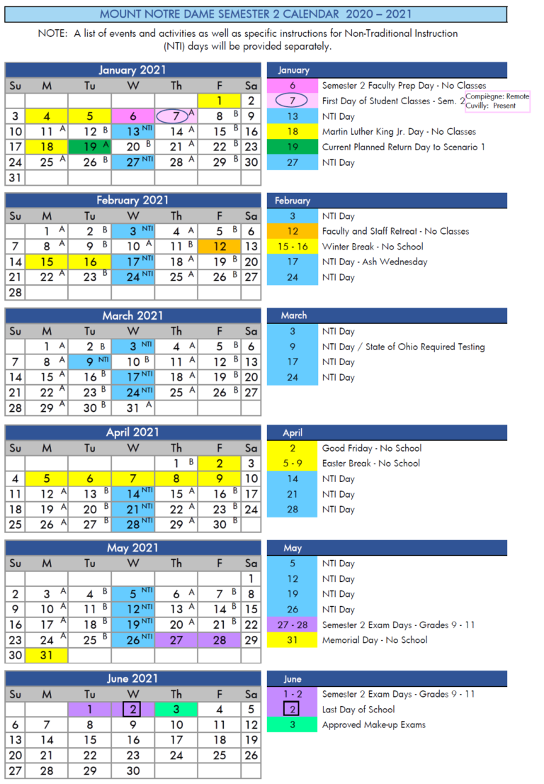 Semester 2 Schedule - Mount Notre Dame High School